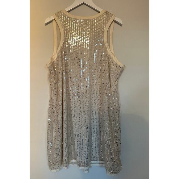 Calvin Klein Size 10 Cream Gold Sequin Tank Mini Dress Cocktail Party Birthday - Picture 2 of 10